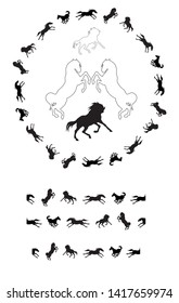 a wreath of vector isolated silhouettes of black horses galloping on a white background