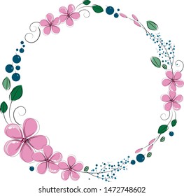 wreath vector, pink flowers, berries