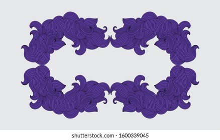 Wreath vector. Purple colour with black outline. Gray background. Copy space.