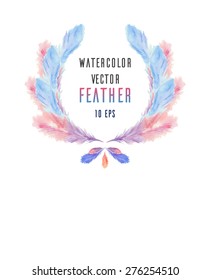 Wreath of vector watercolor feathers