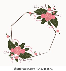 Wreath vectors with flowers. Roses and leaves design. Romantic Wreath of flowers and leaves. Illustrations wreath. Roses flowers