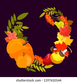 wreath of vegetables and fruits, harvest, vector design