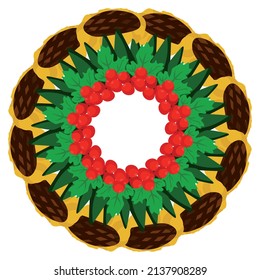 wreath of viburnum berries, leaves and sunflowers, plants  Symbols of Ukraine vector illustration