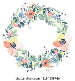 Wreath of vintage flowers on a white background. Vector illustration