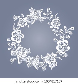 A wreath   with vintage lace flowers