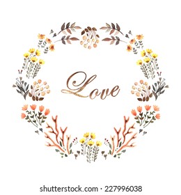 Wreath with watercolor herbs. Watercolor. Illustration for greeting cards, invitations, and other printing projects.