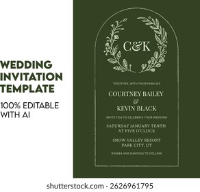 Wreath wedding invitation for your special day
