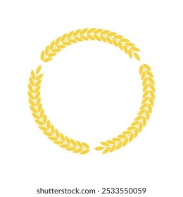 Coroa de orelhas de trigo, isolada no branco. Ilustração vetorial, decoração, elemento decorativo, silhueta, quadro, borda, banner. Convite, prêmio, vencedor, agricultura, colheita, fazenda.