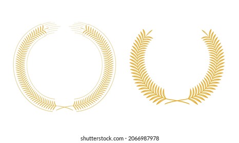 Wreath of wheat ears. Vector graphics of spikelets. Wreath of wheat. Yellow ears of wheat.
