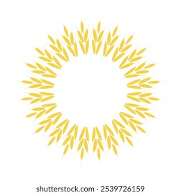 Corona de trigo. Aislado en blanco. Silueta, largo, radial. Marco redondo, borde. Ganador, premio, elemento decorativo, Anuncio.