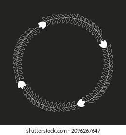 A wreath of white branches on a black background for a clipart design. Vector isolated image for use in web designer