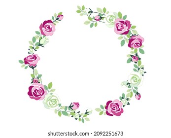 Wreath of white and pink roses on a white background