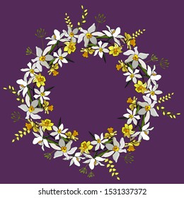 wreath of white and yellow daffodils