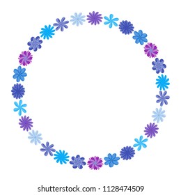 Wreath of wild flowers with leaves. A floral round frame with a place for your text. Suitable for greeting cards, wedding invitations, promotional leaflets