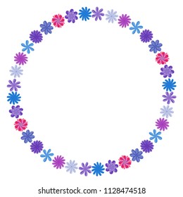 Wreath of wild flowers with leaves. A floral round frame with a place for your text. Suitable for greeting cards, wedding invitations, promotional leaflets