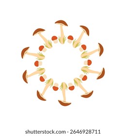 A wreath of wild porcini and mushrooms Botanical illustration. Vector illustration	