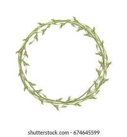 Watercolor Wreath Spring Summer Leaves Branches Stock Illustration ...