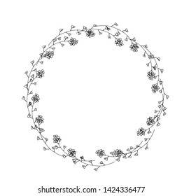 Wreath of wildflowers. Hand drawn.  Vector illustration.