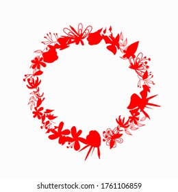 wreath of wildflowers on a white background, invitation card