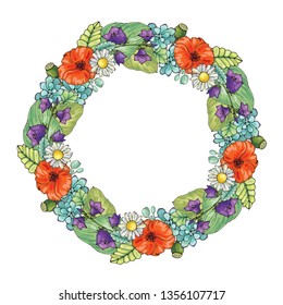 Wreath with wildflowers, vector