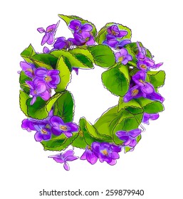 Wreath of woodland violets. Vector illustration.