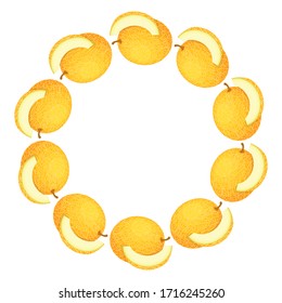Wreath from yellow honeydew melon with space for text. Cartoon organic sweet food. Summer fruits for healthy lifestyle. Vector illustration for any design.