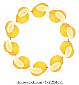 Wreath from yellow honeydew melon with space for text. Cartoon organic sweet food. Summer fruits for healthy lifestyle. Vector illustration for any design.