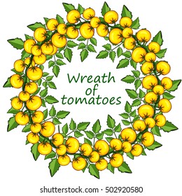Wreath of yellow tomatoes and leaf