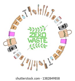 wreath zero waste from household items and hygiene, lettering, logo, 
inscription zero waste