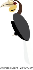 Wreathed Hornbill, Rhyticeros undulatus. Hornbill in Thailand and Southeast Asia vector illustration.