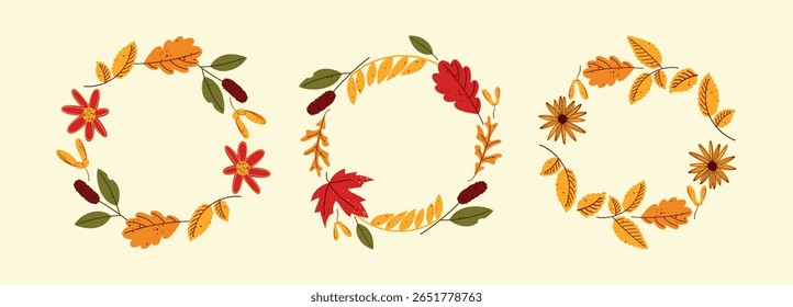 Wreaths with autumn leaves for wedding invitation, greeting cards, invitations, flyers, sales promotion, etc.