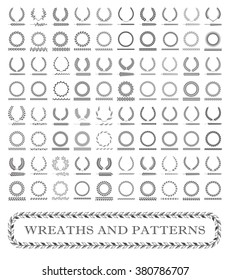 Wreaths, branches and foliage patterns. Vector illustration.