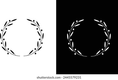 wreaths and branches with leaves black and white background.