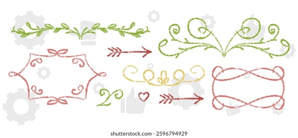 wreaths and branches with leaves. Hand drawing laurel wreaths and branches collection. Laurels wreaths, swirls, twigs and flower ornaments. Herbs, flowers and plants elements. Design elements.