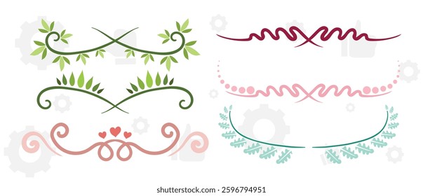 wreaths and branches with leaves. Hand drawing laurel wreaths and branches collection. Laurels wreaths, swirls, twigs and flower ornaments. Herbs, flowers and plants elements. Design elements.