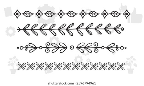 wreaths and branches with leaves. Hand drawing laurel wreaths and branches collection. Laurels wreaths, swirls, twigs and flower ornaments. Herbs, flowers and plants elements. Design elements.