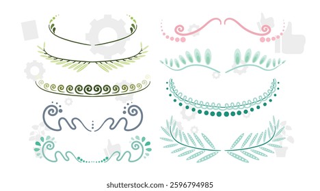 wreaths and branches with leaves. Hand drawing laurel wreaths and branches collection. Laurels wreaths, swirls, twigs and flower ornaments. Herbs, flowers and plants elements. Design elements.