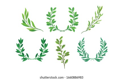 Wreaths or Chaplets of Leaves and Branches with Separate Twigs Vector Set