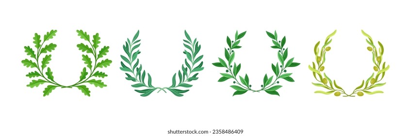 Wreaths or Chaplets of Leaves and Branches with Separate Twigs Vector Set