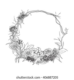 Wreaths with flowers. Hand drawn, eps 10