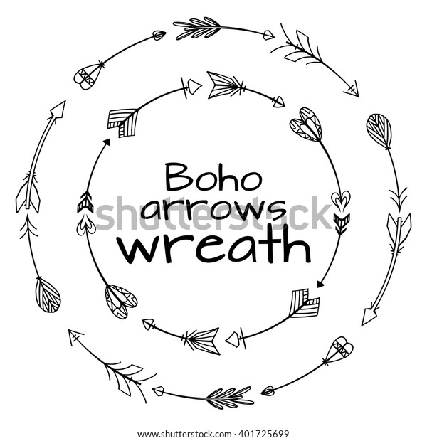 Wreaths of hand drawn arrows. Tribal\
doodle elements. Vector element for your\
creativity.