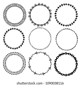 Wreaths hand drawn vector collection. Set of round doodle frames isolated on white background.