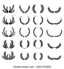Wreaths spikelets set pattern for decorative design. Ear icon. Floral branch. Wedding decoration. Vector illustration. Stock image.