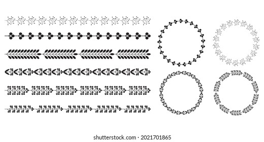 Wreaths spikelets set pattern for decorative design. Ear icon. Floral branch. Wedding decoration. Vector illustration. Stock image.