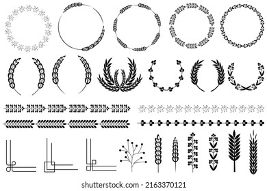 Wreaths spikelets set. Wedding logo. Vintage floral illustration. Floral branch. Vector illustration. Stock image.