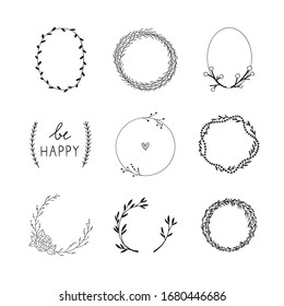 Wreaths vector collection. Hand drawn wreaths set. Botanical frames on white background