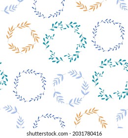 Wreaths vector seamless pattern. branches wreath, flowers. For wallpaper, wrapping paper, background.