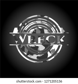 Wreck on grey camouflaged texture