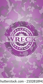 Wreck pink and purple written on a camo texture. Vector Illustration. Detailed. 