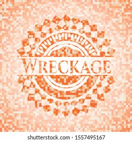 Wreckage abstract orange mosaic emblem with background